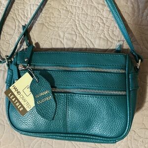 Handcrafted Teal Leather Crossbody Bag - Genuine Leather New with Tags